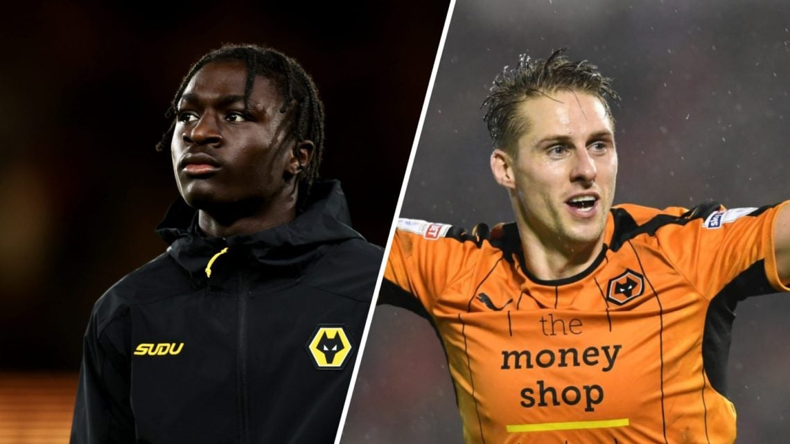 Mateus Mane in Wolves training gear (left), former Wolves midfielder Dave Edwards celebrating (right)