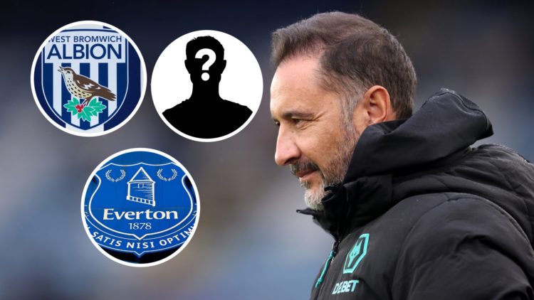 An image of Vitor Pereira with insets of Everton, West Brom badge and mystery
