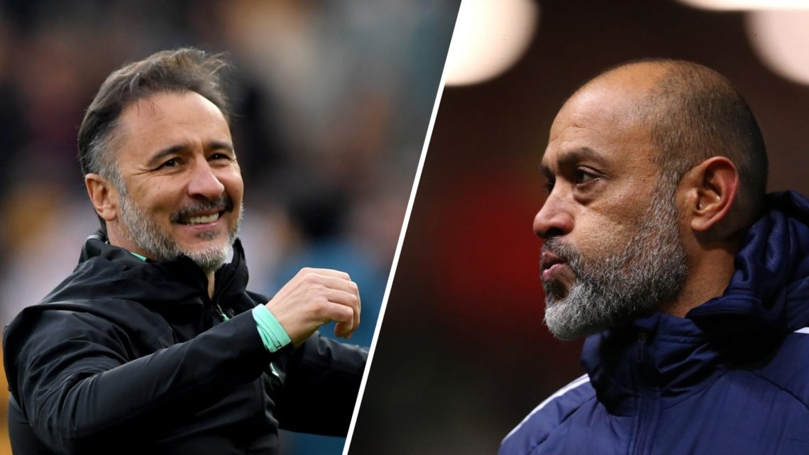 Split image of Nuno Espirito Santo after the Emirates FA Cup Fourth Round match between Bristol City and Nottingham Forest (L) and Vitor Pereira af...