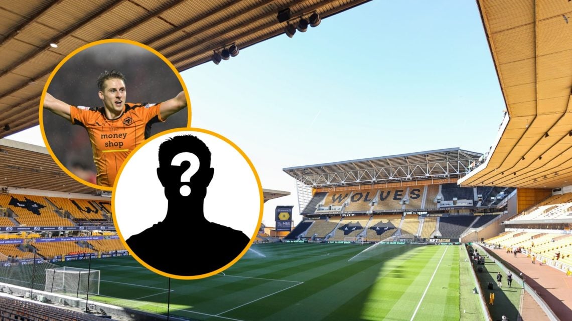 A general view of Molineux (central), former Wolves midfielder Dave Edwards (upper inset), mystery player (lower inset)