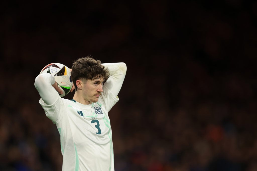 Trai Hume taking a throw in for Northern Ireland