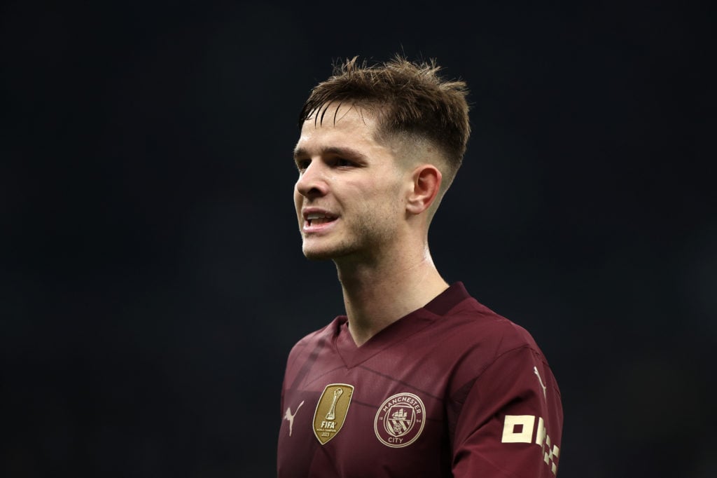 James McAtee playing for Manchester City.