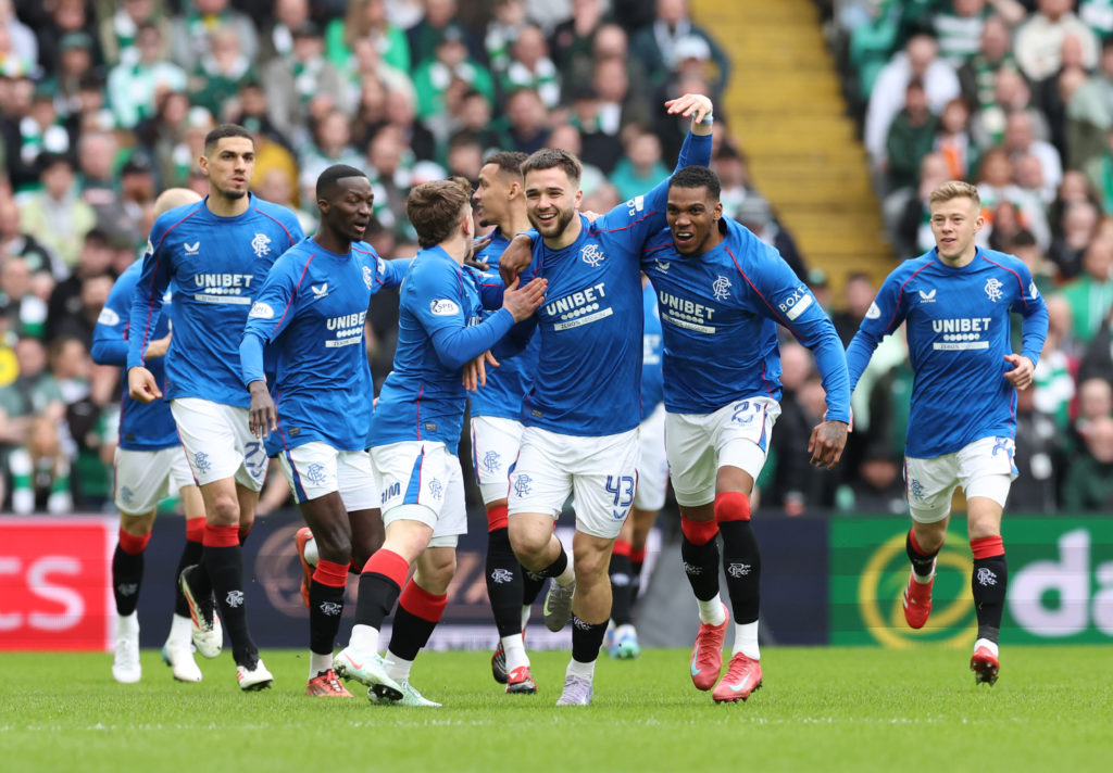 Nicolas Raskin celebrates with teammates during Celtic v Rangers