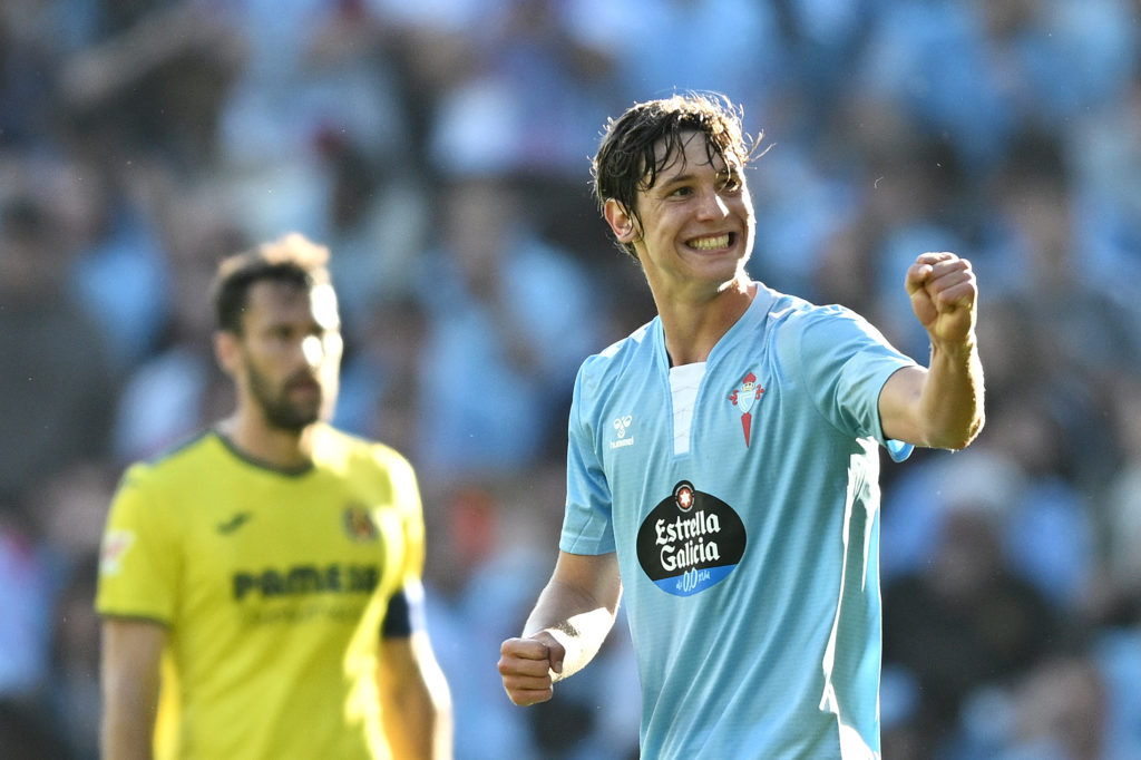 Fer Lopez celebrates after scoring for Celta Vigo.