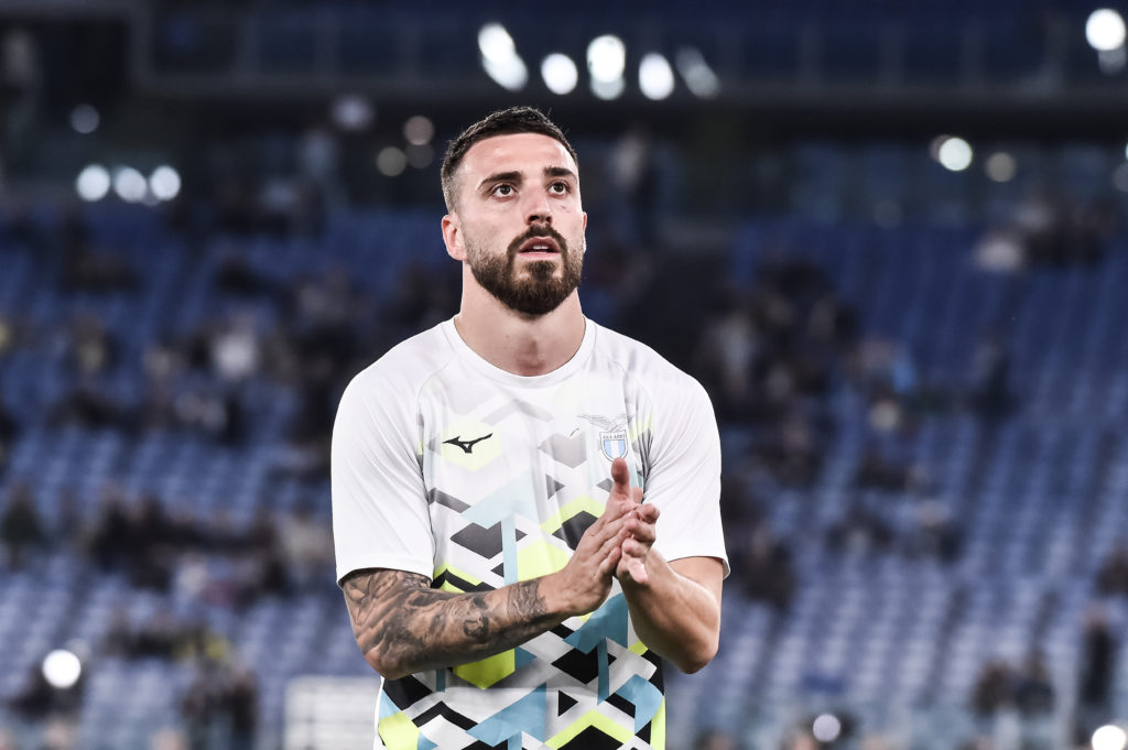 Mario Gila warming up for Lazio.