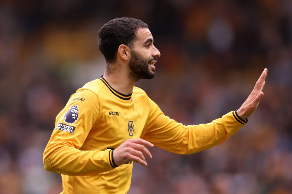 Rayan Ait-Nouri gestures while playing for Wolves.