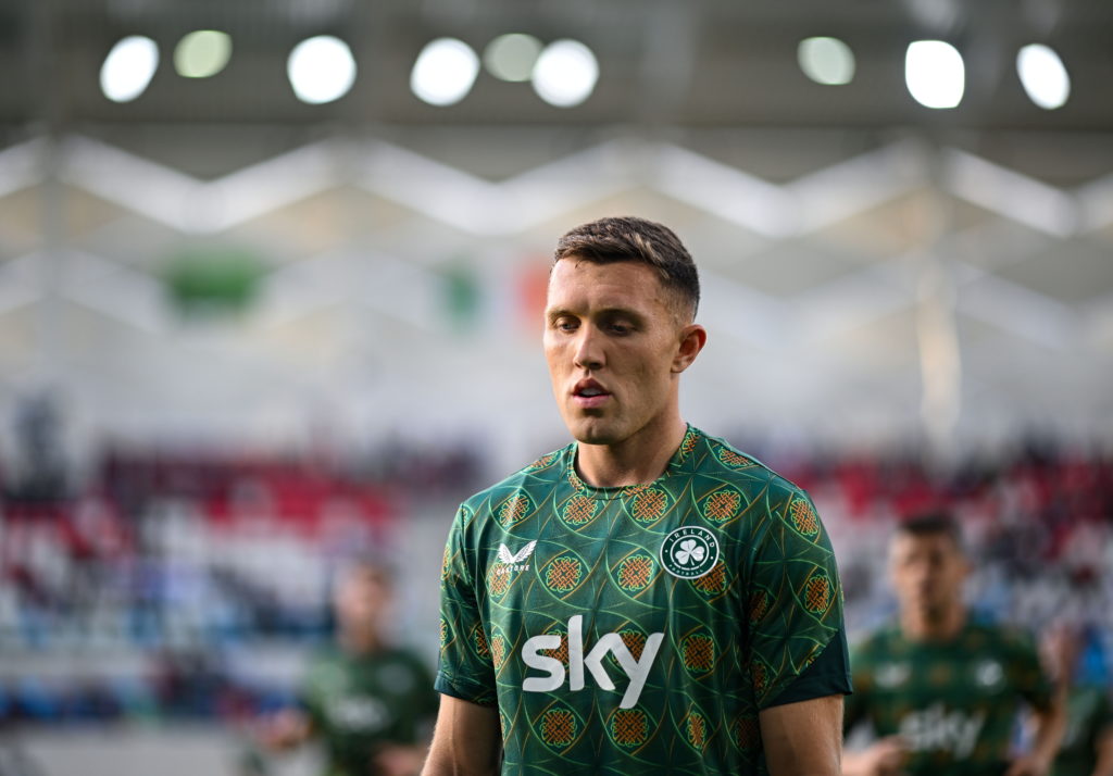 Dara O'Shea warming up for the Republic of Ireland.