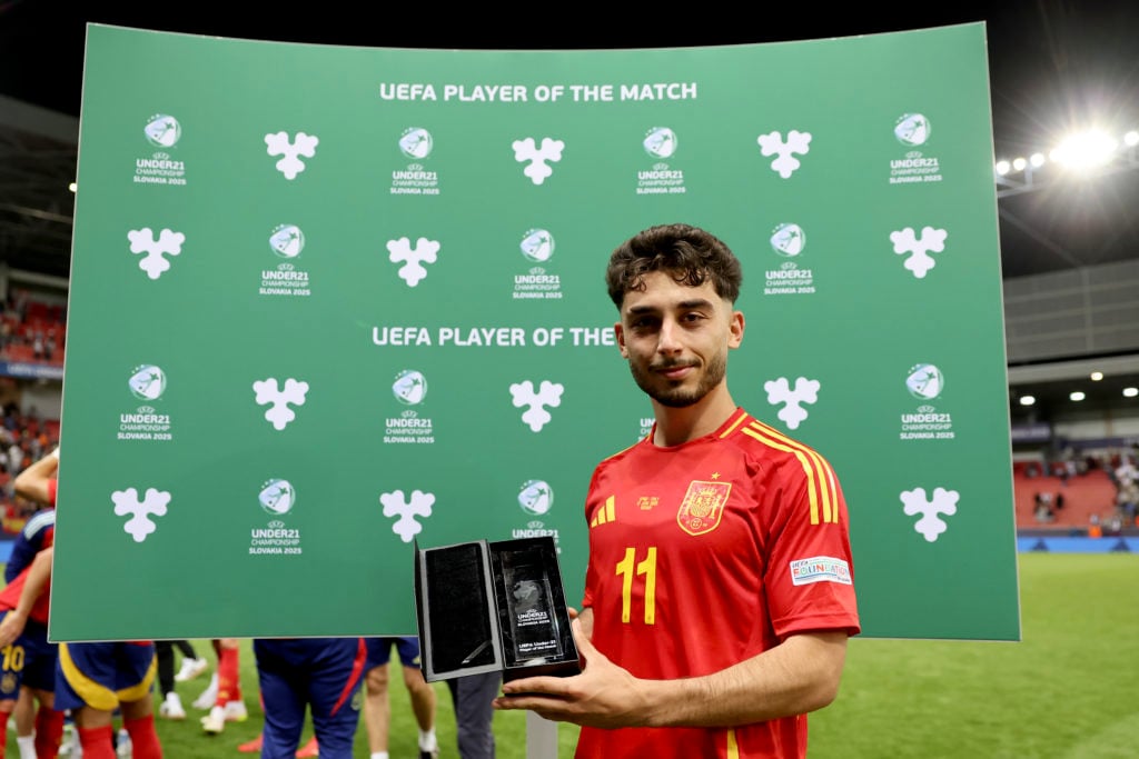 Raul Moro after winning the Player of the Match for Spain's under-21s against Italy