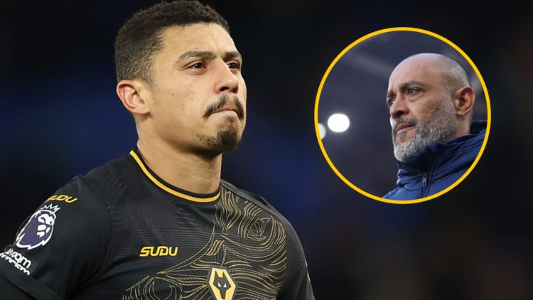 Andre reacts following the Premier League match between Everton and Wolverhampton Wanderers, inset, Nuno Espirito Santo during the Premier League m...