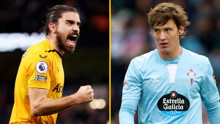 Split image of (L) Ruben Neves during the Premier League match between Wolverhampton Wanderers and Liverpool and (R) Fer Lopez during the La Liga E...
