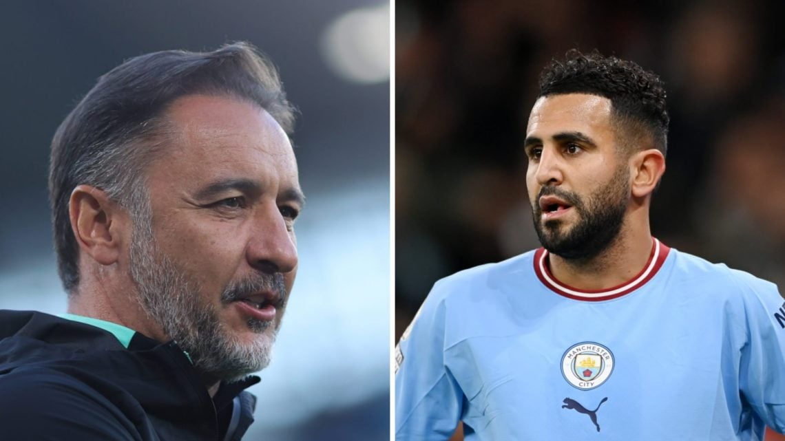Wolves manager Vitor Pereira looks on (left), Riyad Mahrez playing for Manchester City (right)