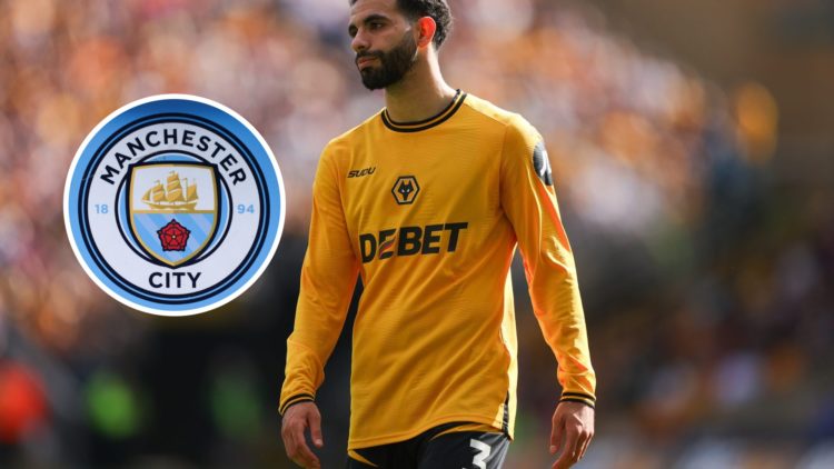 An image of Rayan Ait-Nouri with an inset of the Manchester City badge