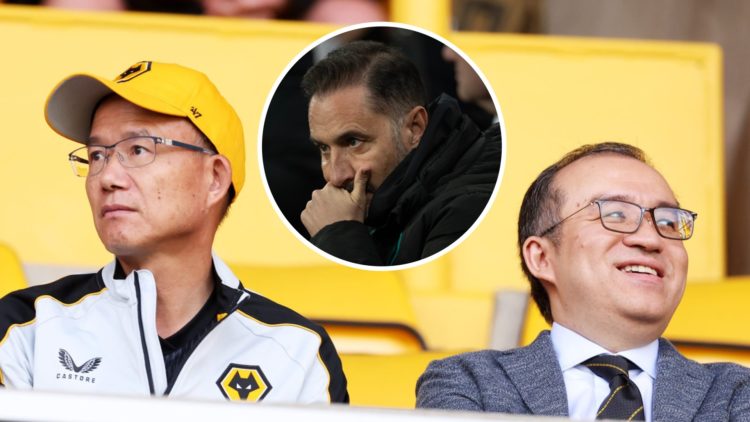 Guo Guangchang, chairman and co-founder of Fosun International Jeff Shi of Wolverhampton Wanderers look on from the directors box, inset, Vitor Per...