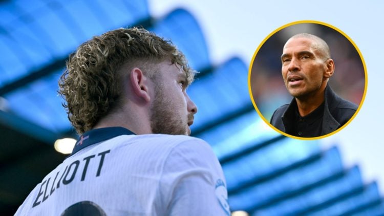 Harvey Elliott playing for the England U21s (left), pundit Stan Collymore at the City Ground (right)