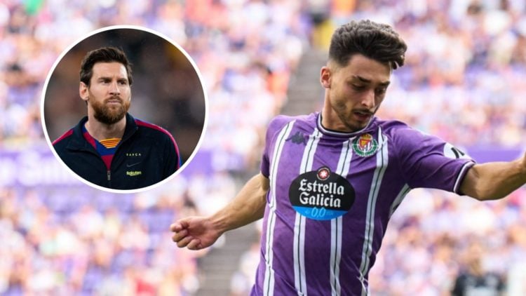 Raul Moro playing for Real Valladolid (right), Lionel Messi before playing for Barcelona (inset)