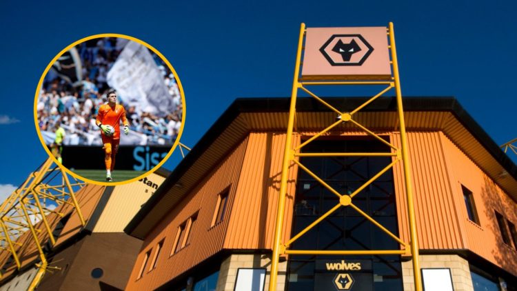 The Wolves badge at the club shop outside Molineux Stadium, inset, Christos Mandas during the Serie A match between SS Lazio and Empoli FC.