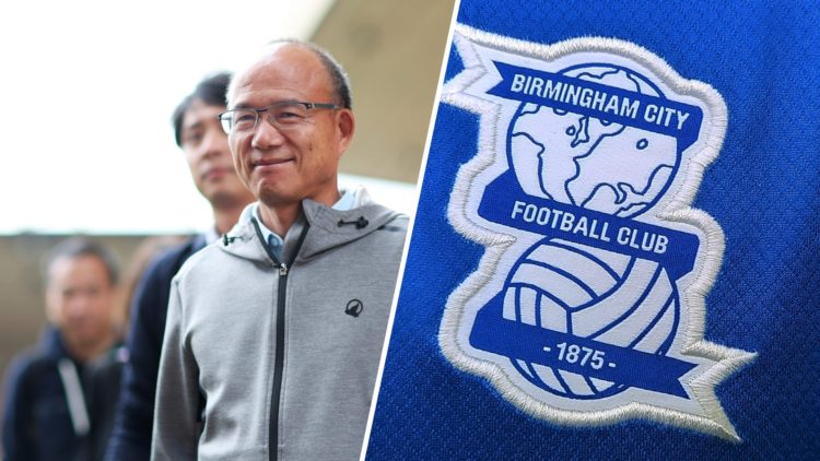 A split image of Wolves owner Fosun and the Birmingham City badge
