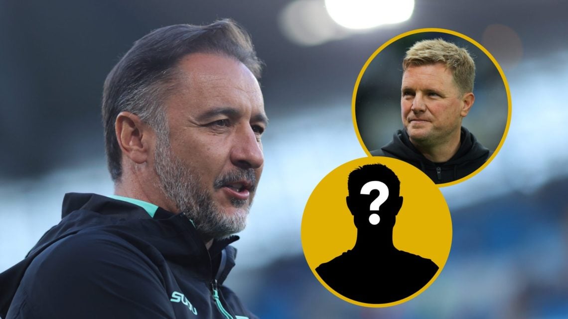Vitor Pereira arrives at Etihad Stadium with Wolves (left), Eddie Howe manages Newcastle United in Champions League (right)
