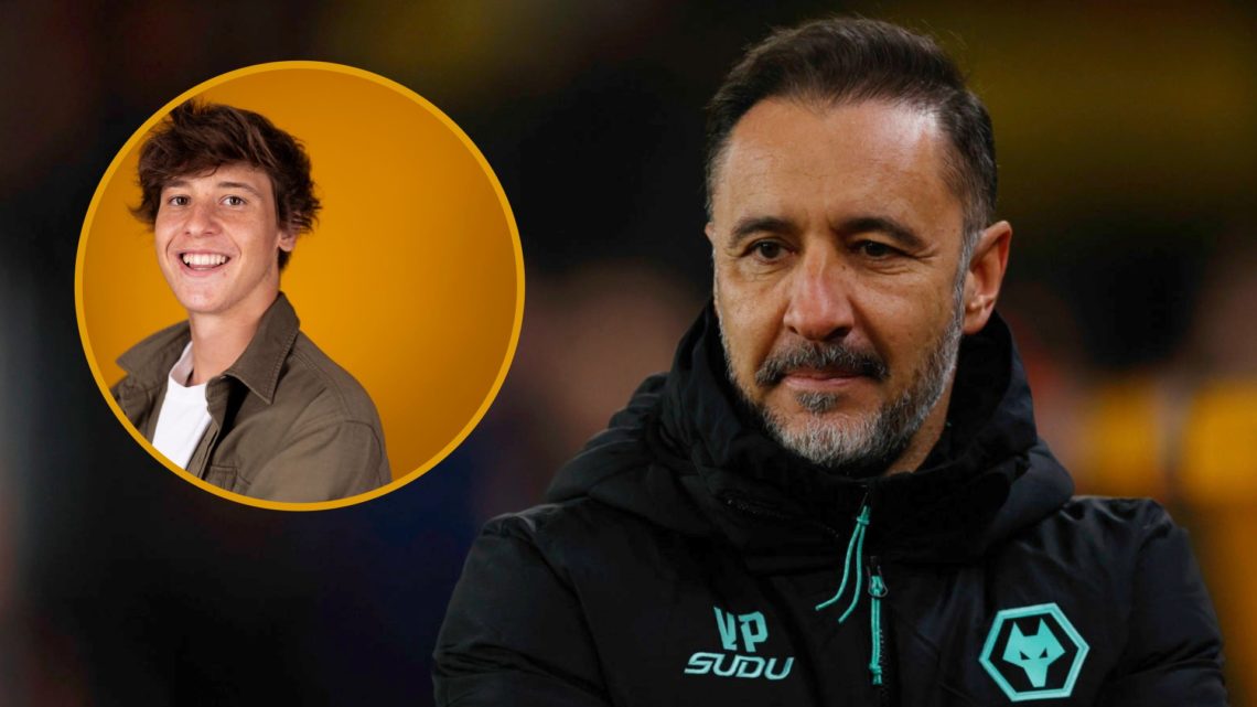 Vitor Pereira watches on while managing Wolves (right) and Fer Lopez is announced as Wolves player (left)