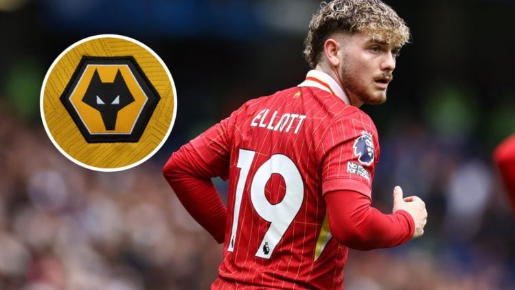 An image of Harvey Elliott with an inset of the Wolves badge
