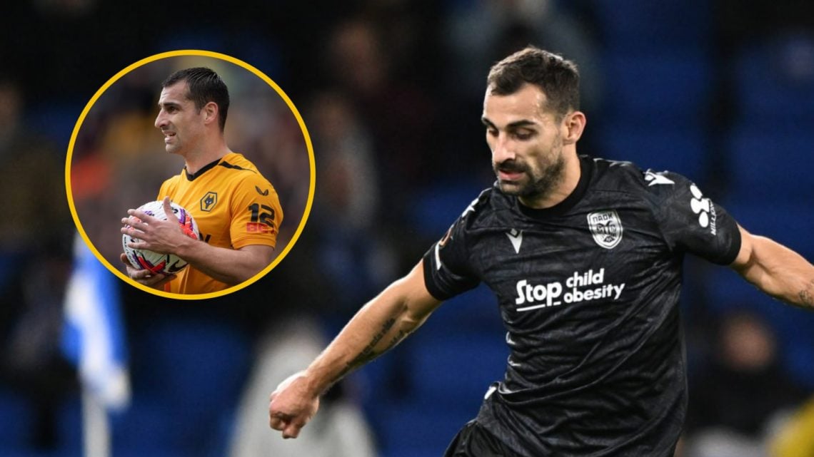 Jonny Castro Otto playing for PAOK (right), Jonny Castro Otto playing for Wolves (inset)