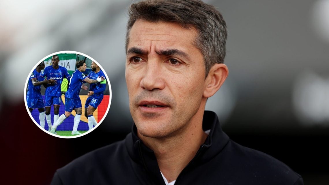 An image of Bruno Lage with an inset of Enzo Fernandez surrounded by Chelsea teammates