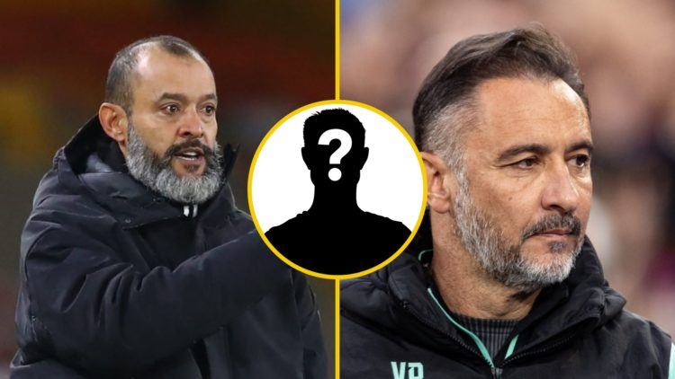 Nuno Espirito Santo points (left), Wolves manager Vitor Pereira looks on (right), mystery player (inset)