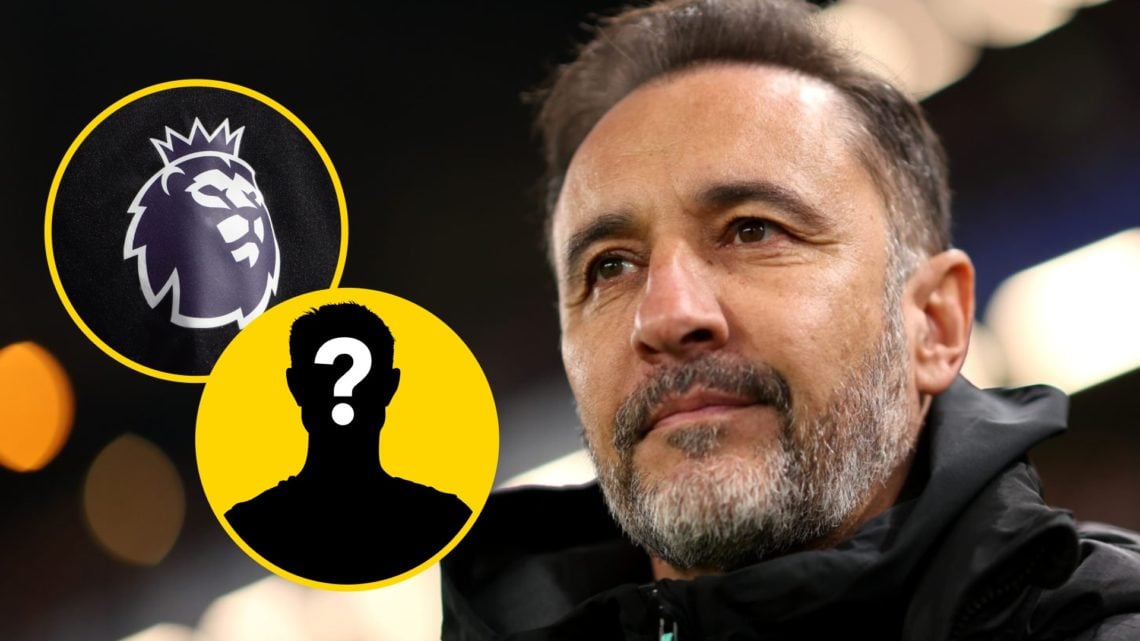 Vitor Pereira ahead of the Premier League match between Chelsea and Wolverhampton Wanderers, inset, A detailed view of the Premier League crest, my...