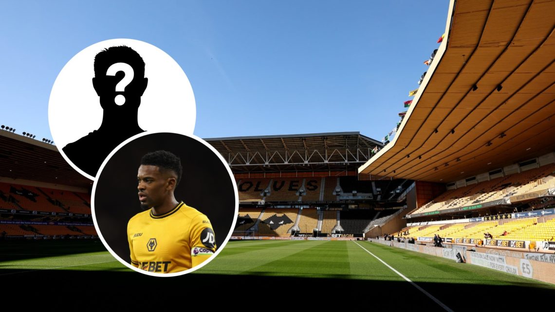 A general view of Molineux (right), mystery player (upper inset), Nelson Semedo playing for Wolves (lower inset)