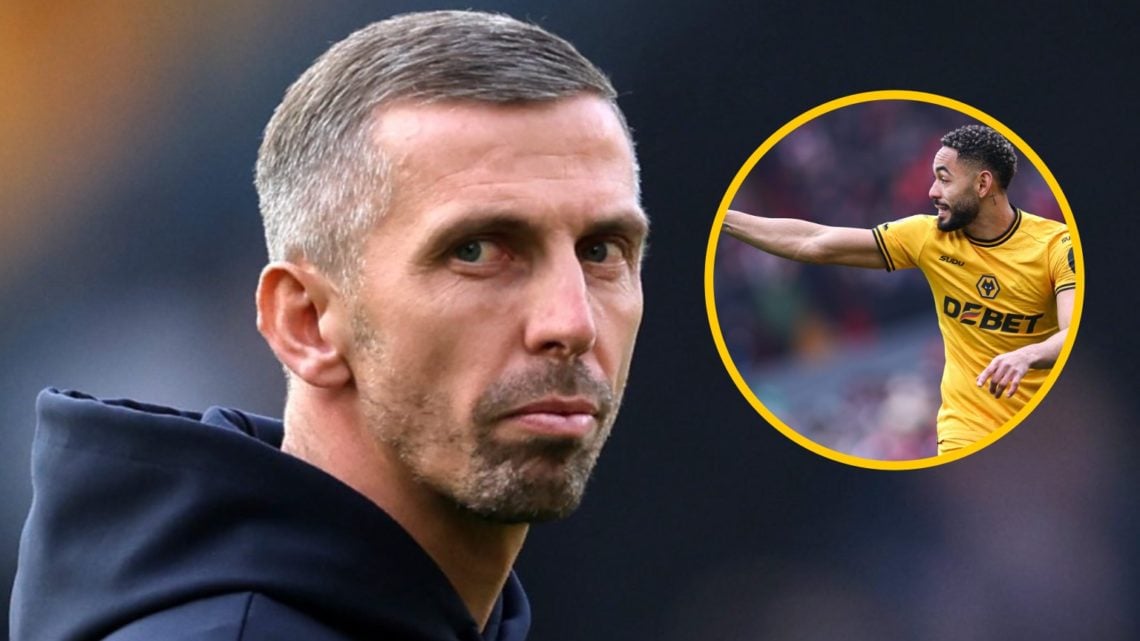 Gary O'Neil former managerof Wolverhampton Wanderers ahead of the Premier League match between Wolves and Liverpool, inset, Matheus Cunha during th...