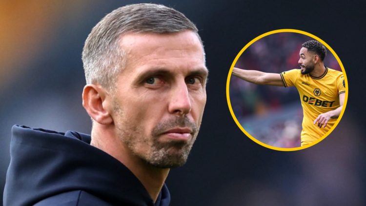 Gary O'Neil former managerof Wolverhampton Wanderers ahead of the Premier League match between Wolves and Liverpool, inset, Matheus Cunha during th...