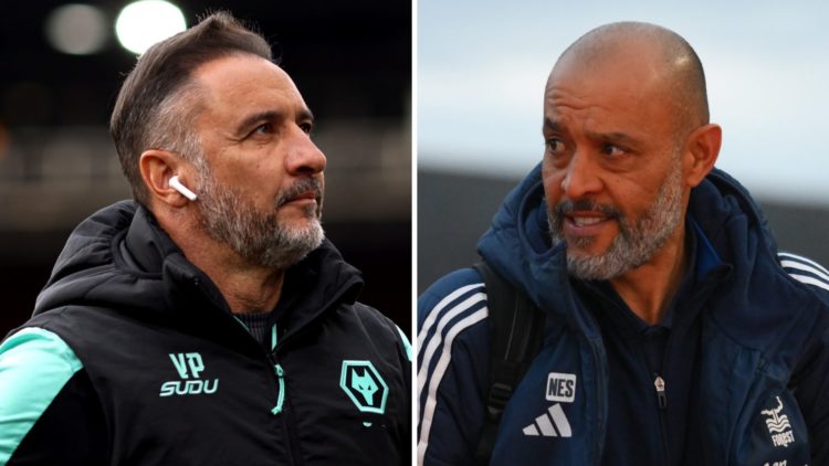 Split image of (L) Vitor Pereira prior to the Premier League match between Crystal Palace and Wolverhampton Wanderers and (R) Nuno Espirito Santo d...