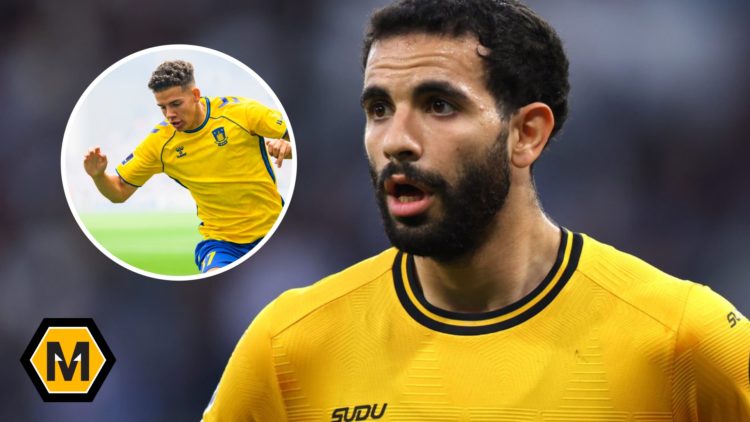 Rayan Ait-Nouri during the Premier League match between Manchester City and Wolverhampton Wanderers, inset, Clement Bischoff during the 3F Superlig...