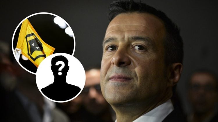 Jorge Mendes stands in front of the press during the release of the book The Special Agent, inset, the corner flag ahead of the FA Youth Cup match ...