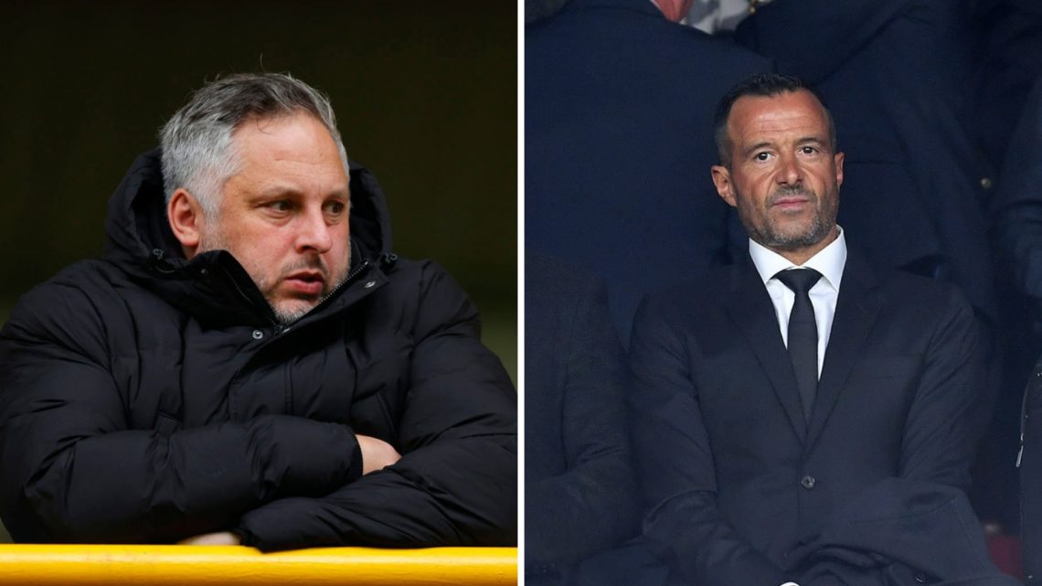 Wolves sporting director Matt Hobbs looks on (left), agent Jorge Mendes in the crowd at Molineux (right)