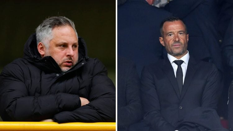 Wolves sporting director Matt Hobbs looks on (left), agent Jorge Mendes in the crowd at Molineux (right)