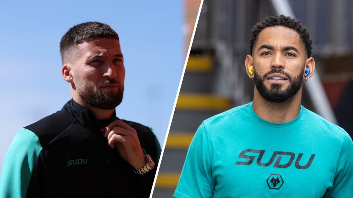 Split image of (L) Matt Doherty prior to the Premier League match between Manchester United and Wolverhampton Wanderers and (R) Matheus Cunha arriv...