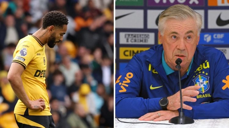 A split image of Man United striker Matheus Cunha and Brazil manager Carlo Ancelotti