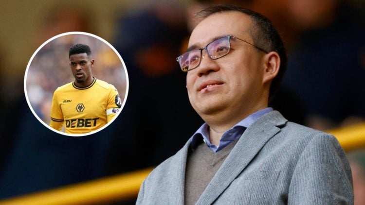 Wolverhampton Wanderers chief executive Jeff Shi during the Premier League match between Wolves and West Ham United, inset, Nelson Semedo during th...