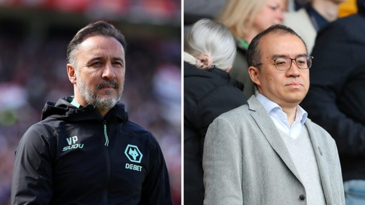 Wolves manager Vitor Pereira looks on (left), Wolves chairman Jeff Shi at Molineux (right)