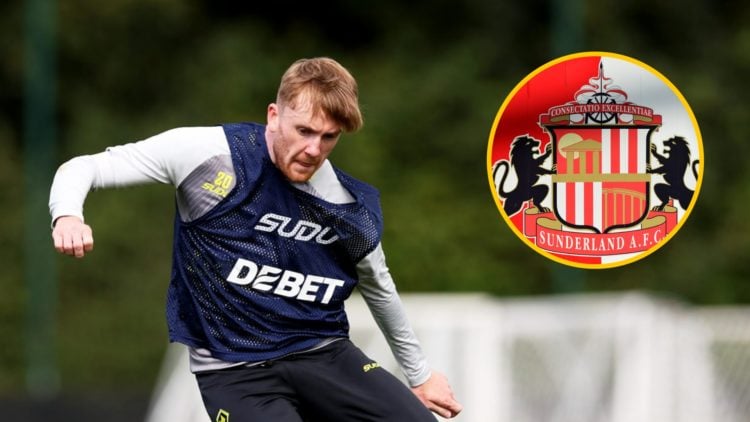 Tommy Doyle playing for Wolves (left), Sunderland badge (inset)
