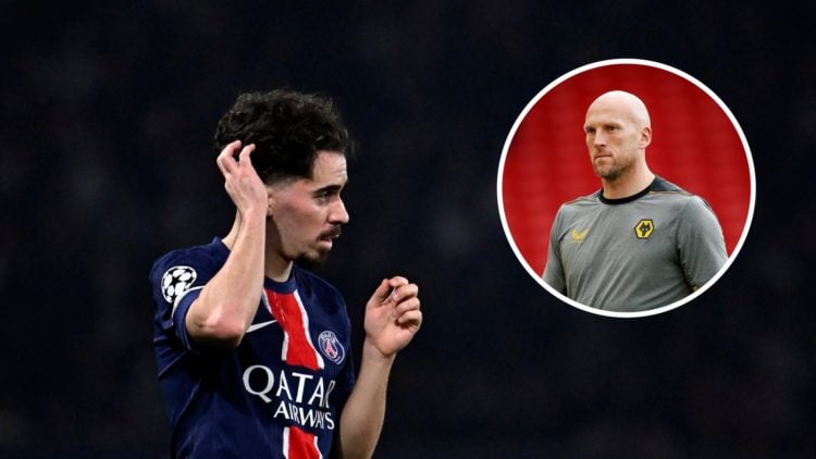 Paris Saint-Germain midfielder Vitinha looks on (left), former Wolves goalkeeper John Ruddy (right)