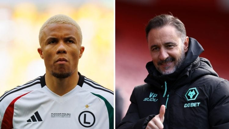 Steve Kapuadi playing for Legia Warsaw (left), Wolves manager Vitor Pereira (right)