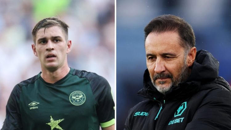 Yehor Yarmoliuk playing for Brentford (left), Wolves manager Vitor Pereira (right)