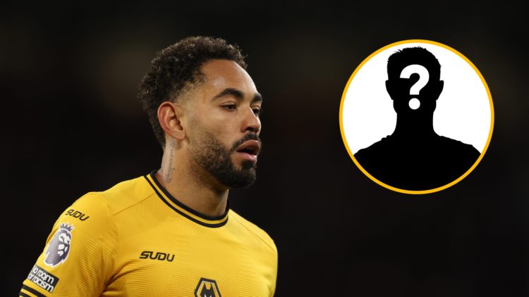 Matheus Cunha playing for Wolves (left), mystery player (inset)