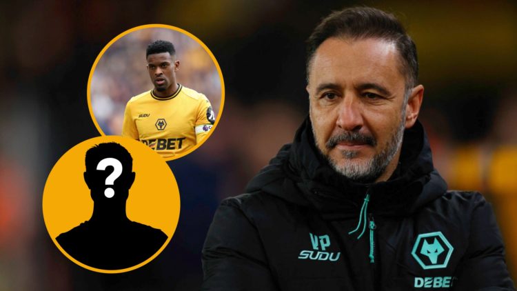 Vitor Pereira manages Wolves from the sidelines at Molineux (right) and Nelson Semedo features against Brentford in the Premier League (left)