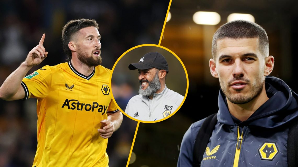 Matt Doherty playing for Wolves (left), Conor Coady in Wolves training gear (right), former Wolves manager Nuno Espirito Santo (inset)