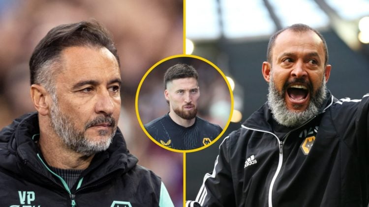 Wolves manager Vitor Pereira (left), former Wolves manager Nuno Espirito Santo (right), Wolves defender Matt Doherty (inset)