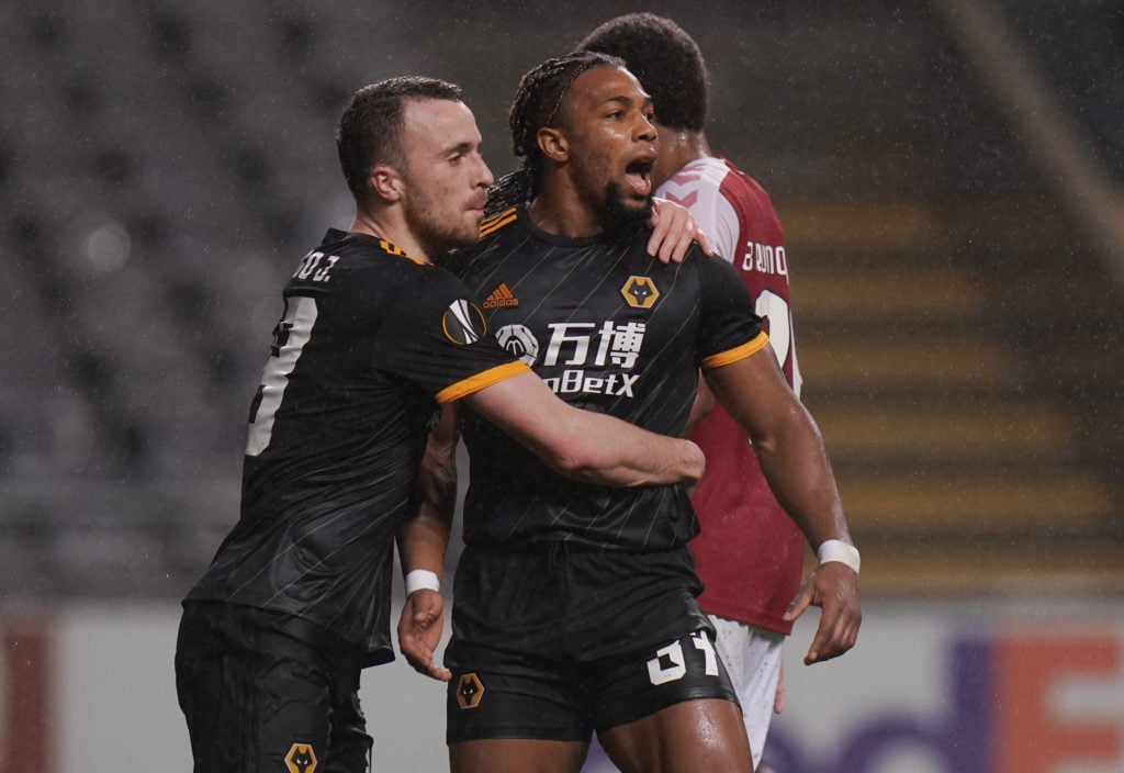 Diogo Jota and Adama Traore celebrate against SC Braga