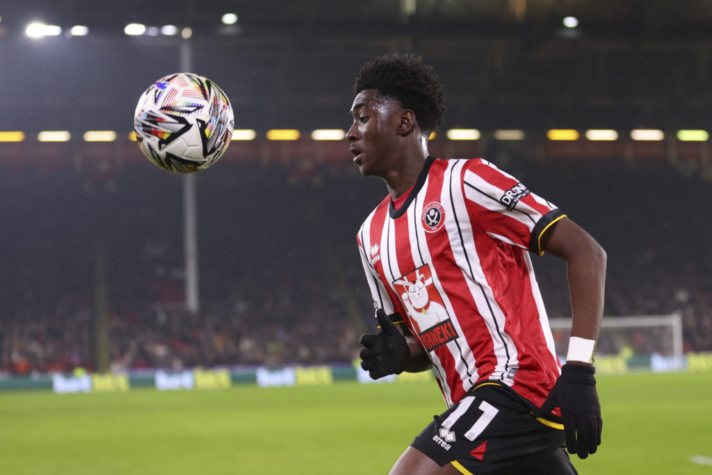 Jesurun Rak-Sakyi playing for Sheffield United.